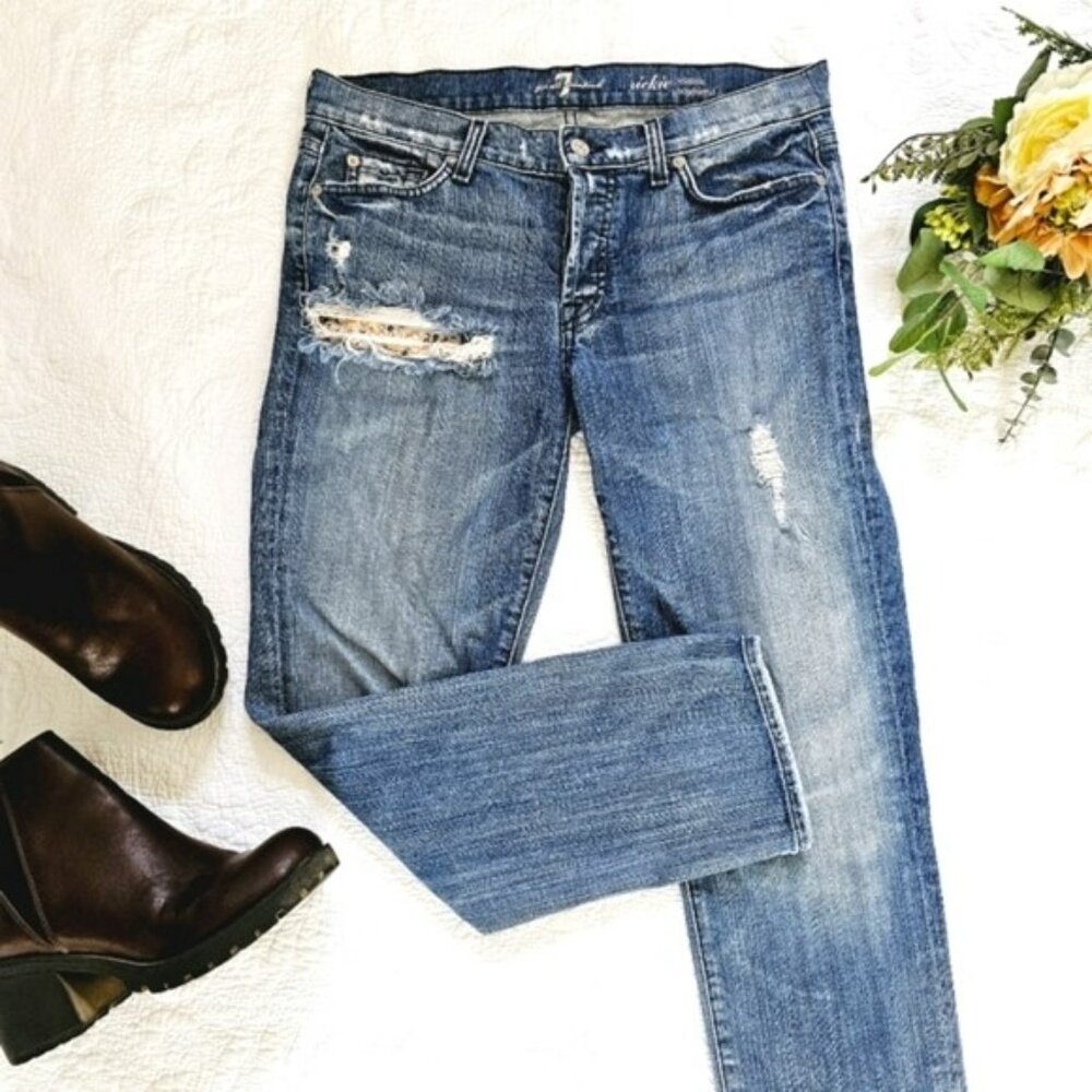 7 For All Mankind Women's Jeans Size 29 Blue Denim Button Fly Nickie Boyfriend